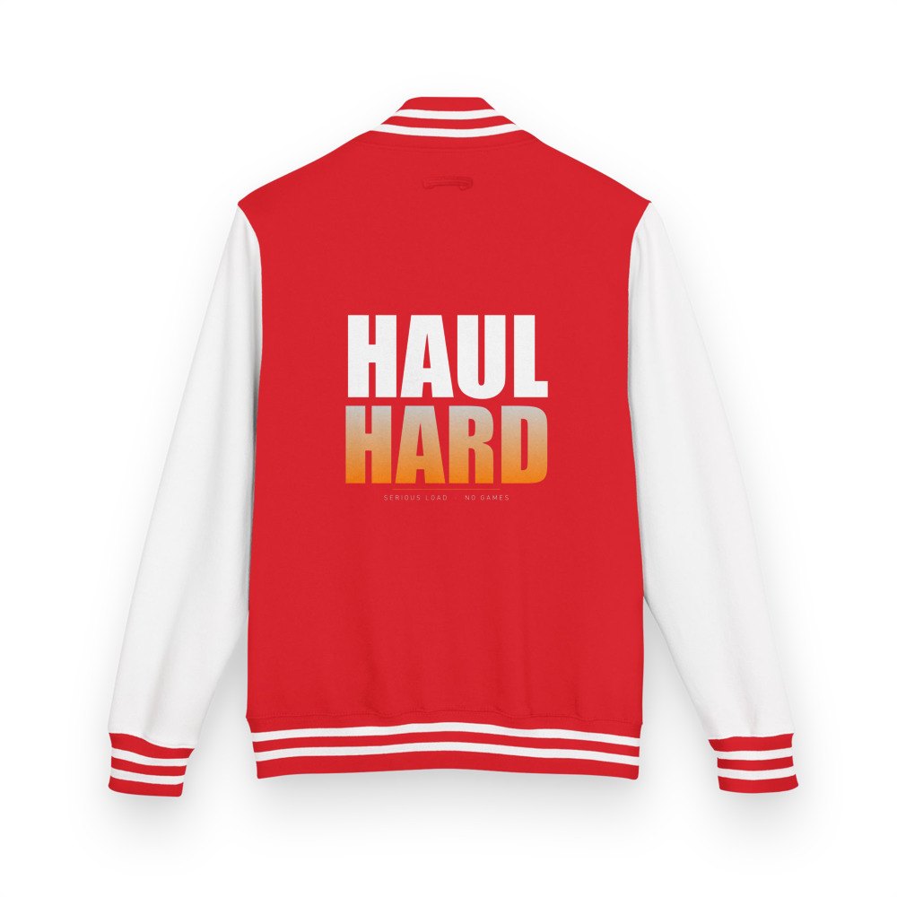 Serious Load Haul Hard Varsity Jacket in Fire Red/Arctic White